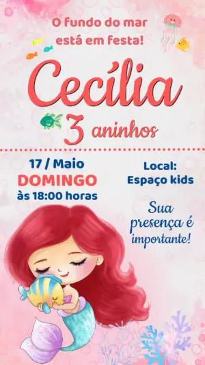 Convite de Aniversário Sereia Fundo do Mar | Modelo Editável