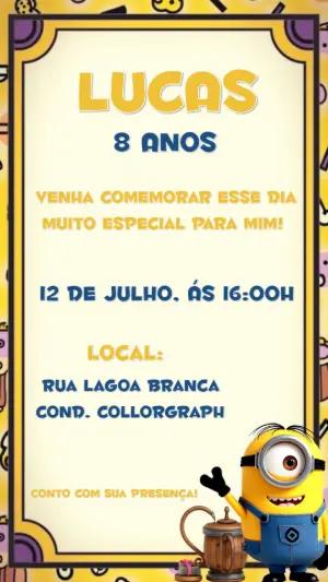 Convite de Aniversário Minions para Editar Online