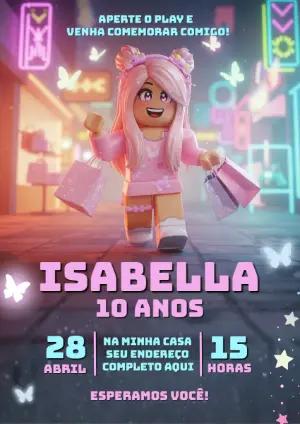 Convite de Aniversário Roblox Menina Rosa Editável
