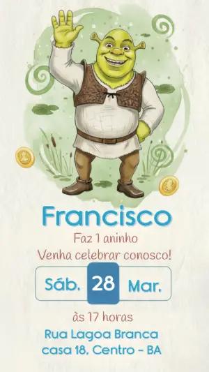 Convite de Aniversário Shrek em Aquarela para Editar