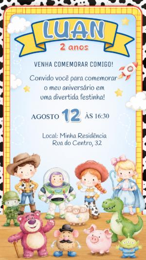 Convite de Aniversário Toy Story Aquarela para Editar