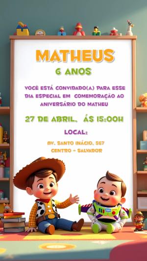 Convite Aniversário Toy Story Baby com Personagens para Editar