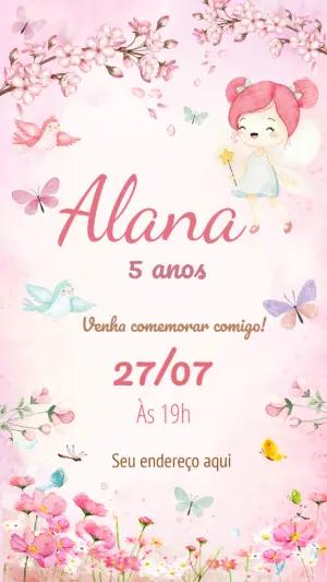 Convite Aniversário Jardim Encantado com Fada para Editar