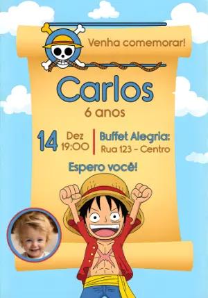Convite de Aniversário One Piece com Foto para Editar Online