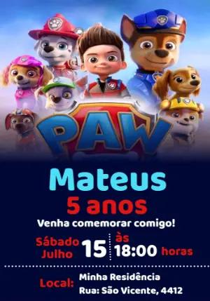 Convite Aniversário Patrulha Canina para Editar Online