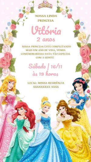 Convite de Aniversário Princesas Disney para Editar Online