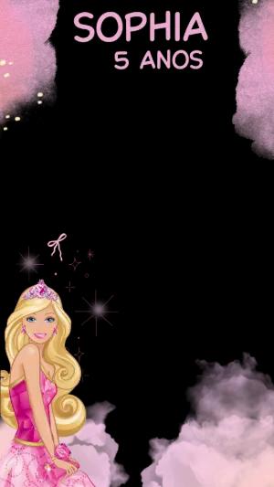 Moldura para Stories de Aniversário Barbie Princesa Rosa Editável