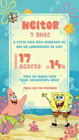 Convite de Aniversário Bob Esponja para Editar Online