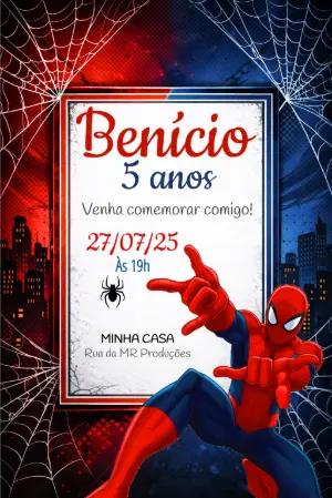 Convite Digital Homem-Aranha para Aniversário Infantil Editável