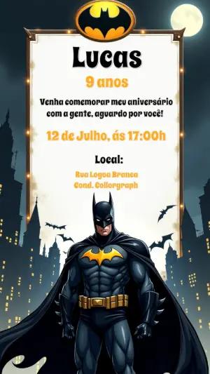 Convite de Aniversário Batman para Editar Online
