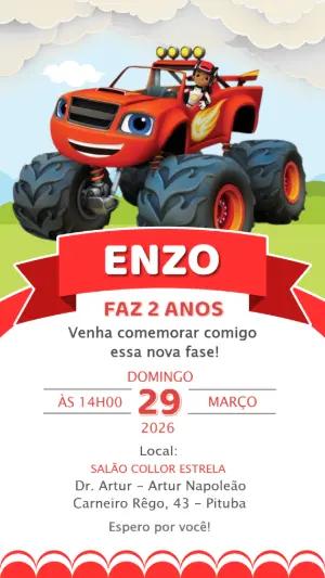 Convite de Aniversário Blaze and the Monster Machines Editável