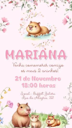 Convite Aniversário Capivara Fofa para Editar Online