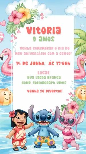 Convite de Aniversário Lilo, Stitch e Angel para Editar Online