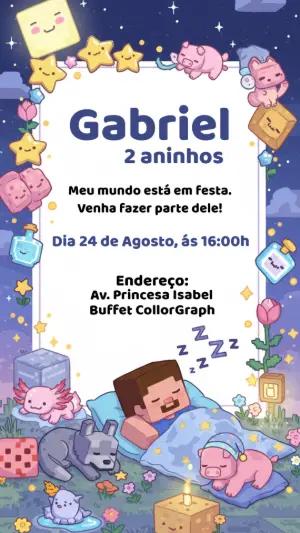 Convite Aniversário Minecraft Fofo para Editar Online