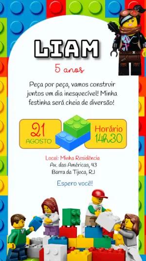 Convite Digital Aniversário Infantil Tema LEGO para Editar