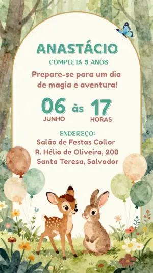 Convite Aniversário Bosque Encantado Aquarela para Editar