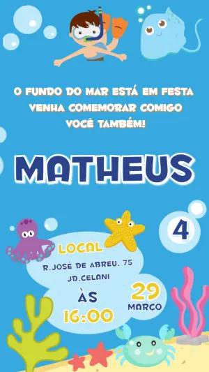 Convite Fundo do Mar Menino Editável para Aniversário Infantil