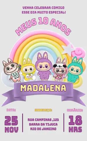 Convite Aniversário Bonecas Labubu para Editar Online