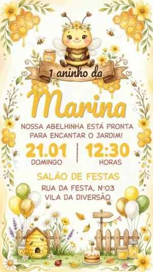 Convite Digital Abelhinha Fofa Aniversário Editável