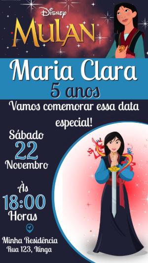 Convite Animado de Aniversário Mulan Disney para Editar Online