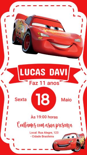 Convite de Aniversário Carros com Relâmpago McQueen para editar