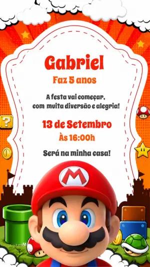 Convite de Aniversário Super Mario Digital para Editar