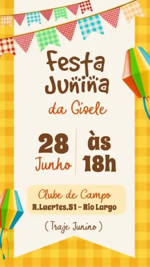 Convite de Aniversário Festa Junina Colorido para Editar