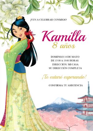 Invitación de Cumpleaños de Mulán para Editar Online