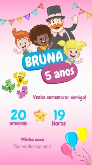 Convite de Aniversário Infantil Mundo Bita Colorido para Editar
