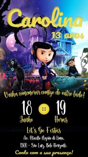 Convite de Aniversário Coraline Misterioso para Editar
