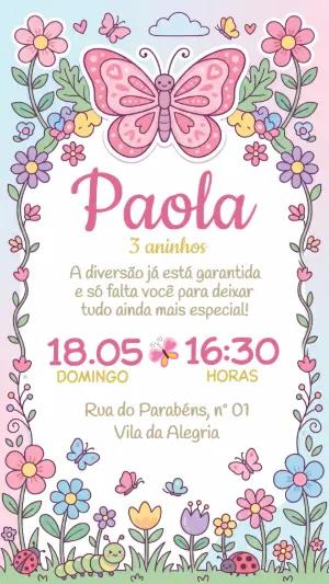 Convite de Aniversário Jardim das Borboletas Editável
