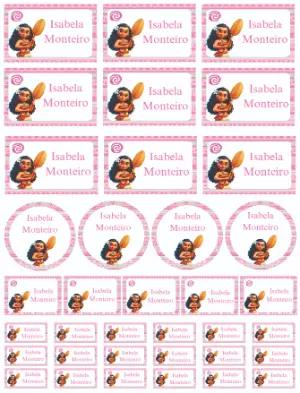 Etiquetas Escolares Moana Rosa Modelo Editável para Imprimir