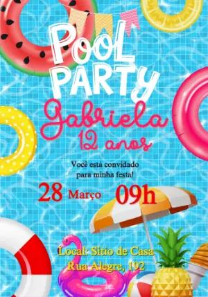 Convite de Aniversário Pool Party com Tema Piscina para Editar
