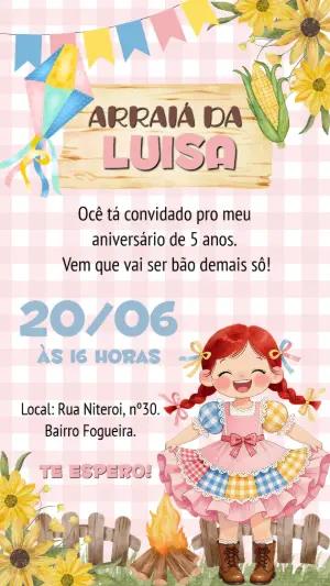 Convite de Aniversário Festa Junina Menina Ruiva Editável