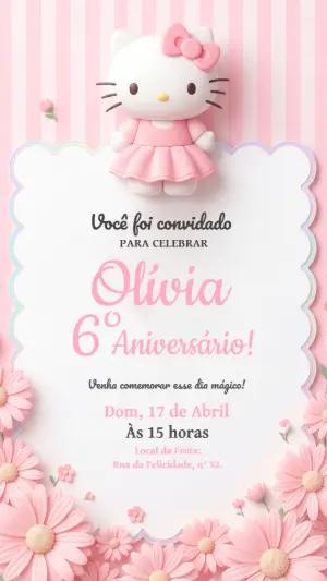 Convite de Aniversário Hello Kitty Rosa Fofo para Editar