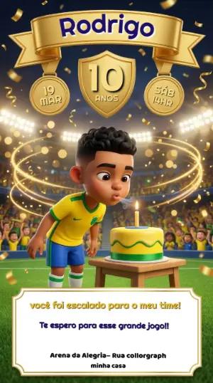 Convite Aniversário Futebol 3D Brasil para Editar