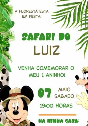 Convite Aniversário Safari Mickey Mouse para Editar Online