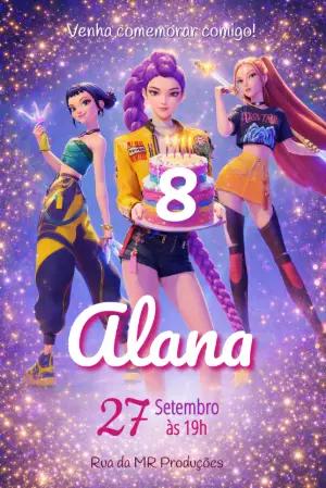 Convite de Aniversário Guerreiras do K-pop Gamer Roxo Editável