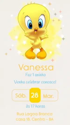 Convite Digital Aniversário Infantil Tema Piu-Piu Editável