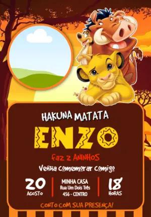 Convite de Aniversário O Rei Leão com Foto para Editar