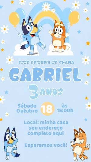 Convite Animado de Aniversário Bluey para Editar