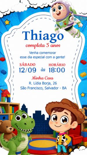 Convite de Aniversário Toy Story para Editar Online