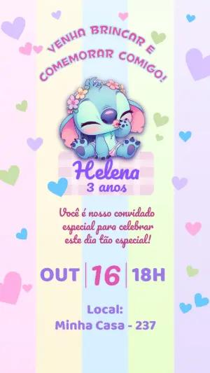 Convite de Aniversário Stitch Fofinho Tons Pastel Editável