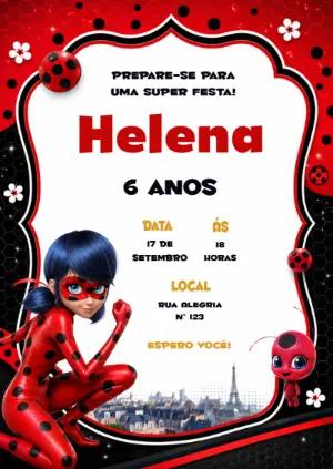 Convite de Aniversário Lady Bug Miraculous para Editar