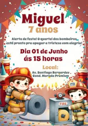Convite de Aniversário Bombeiro Infantil Editável Online