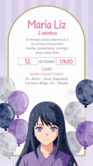 Convite de Aniversário Hinata Naruto Roxo para Editar Online