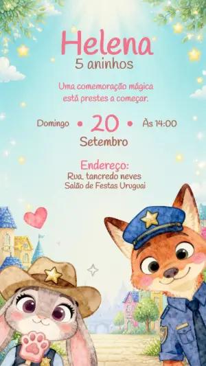 Convite de Aniversário Zootopia Digital para Editar