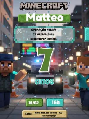 Convite Aniversário Minecraft Policial para Editar Online