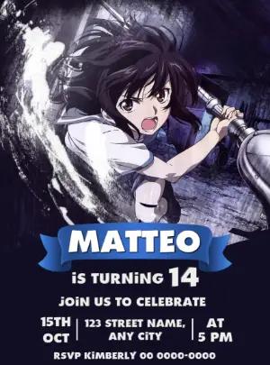 Strike the Blood Anime Birthday Invitation | Editable Template