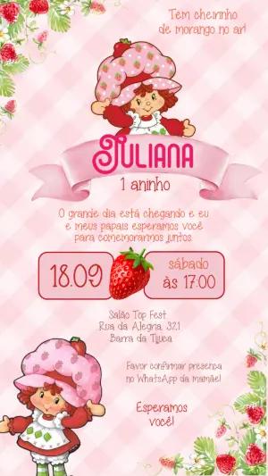 Convite Digital Aniversário Infantil Tema Moranguinho Clássico